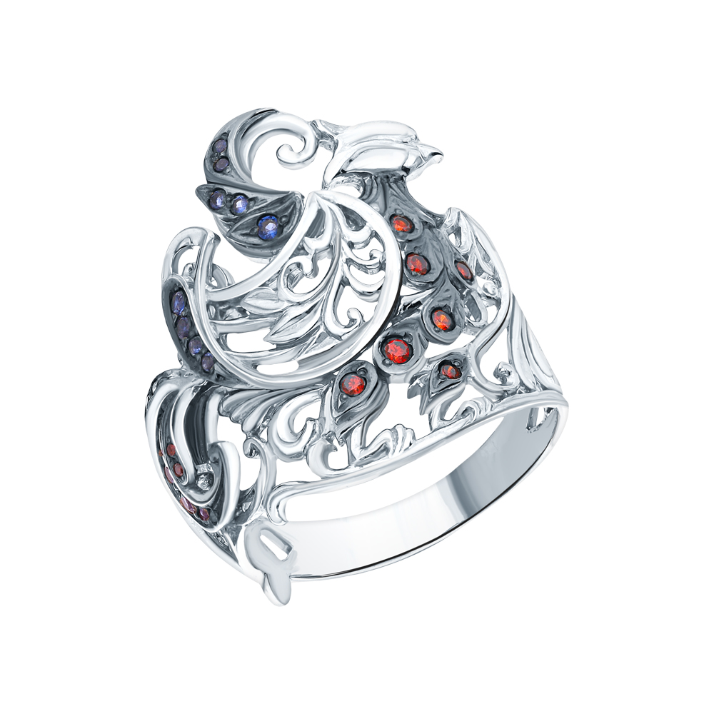 Серебряное кольцо с гранатом и ювелирными кристаллами в Самаре
