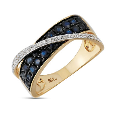 Золотое кольцо с сапфирами и бриллиантами в Новосибирске