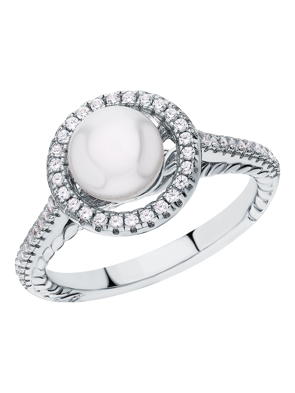Фото «Серебряное кольцо с фианитами и жемчугом»