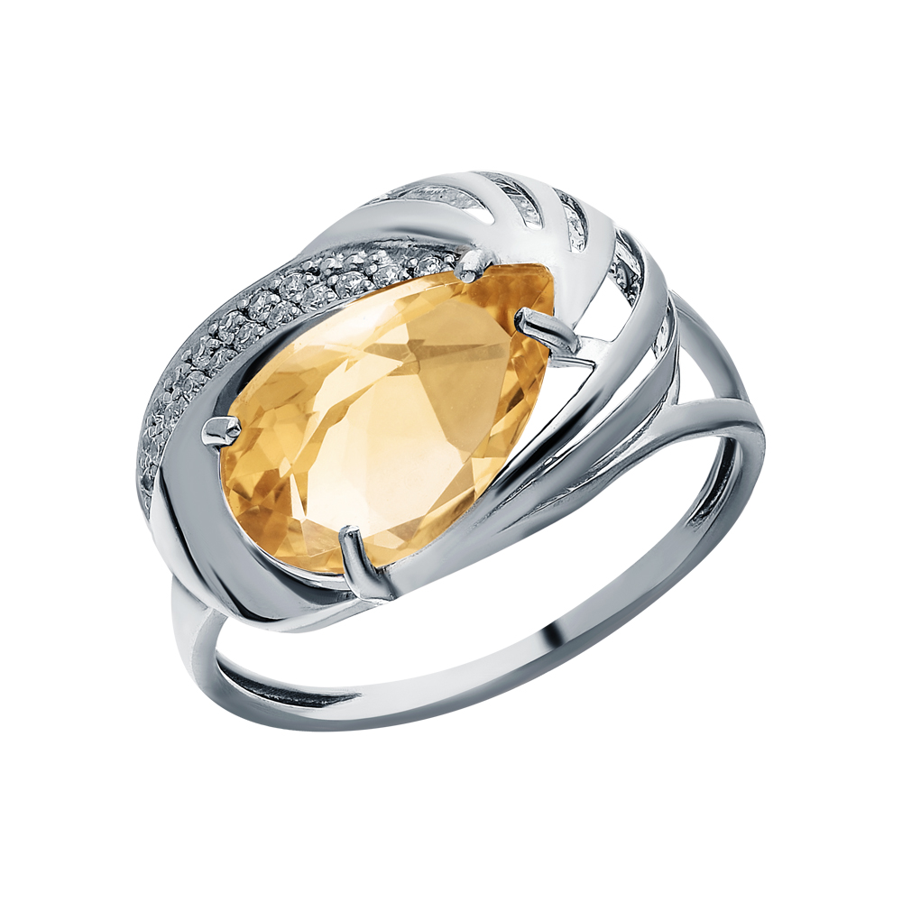 Серебряное кольцо с цитринами и фианитами в Краснодаре