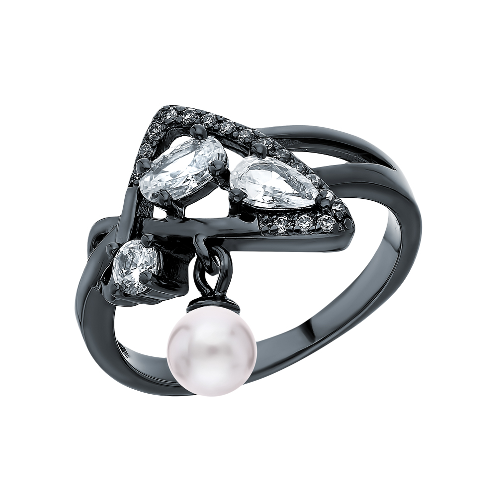 Серебряное кольцо с жемчугом и фианитами в Санкт-Петербурге