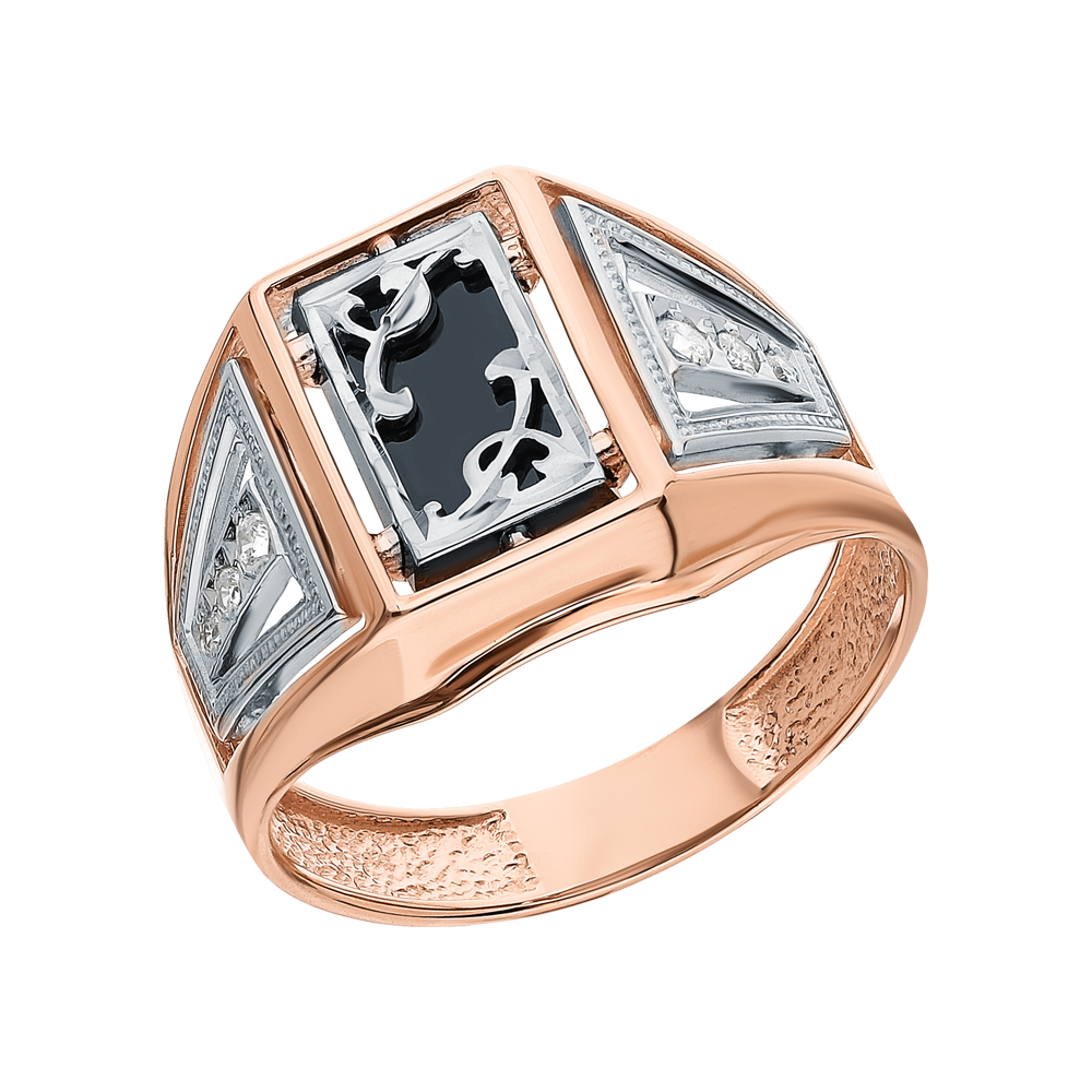 Золотое кольцо с кубическим цирконием и ониксом в Самаре