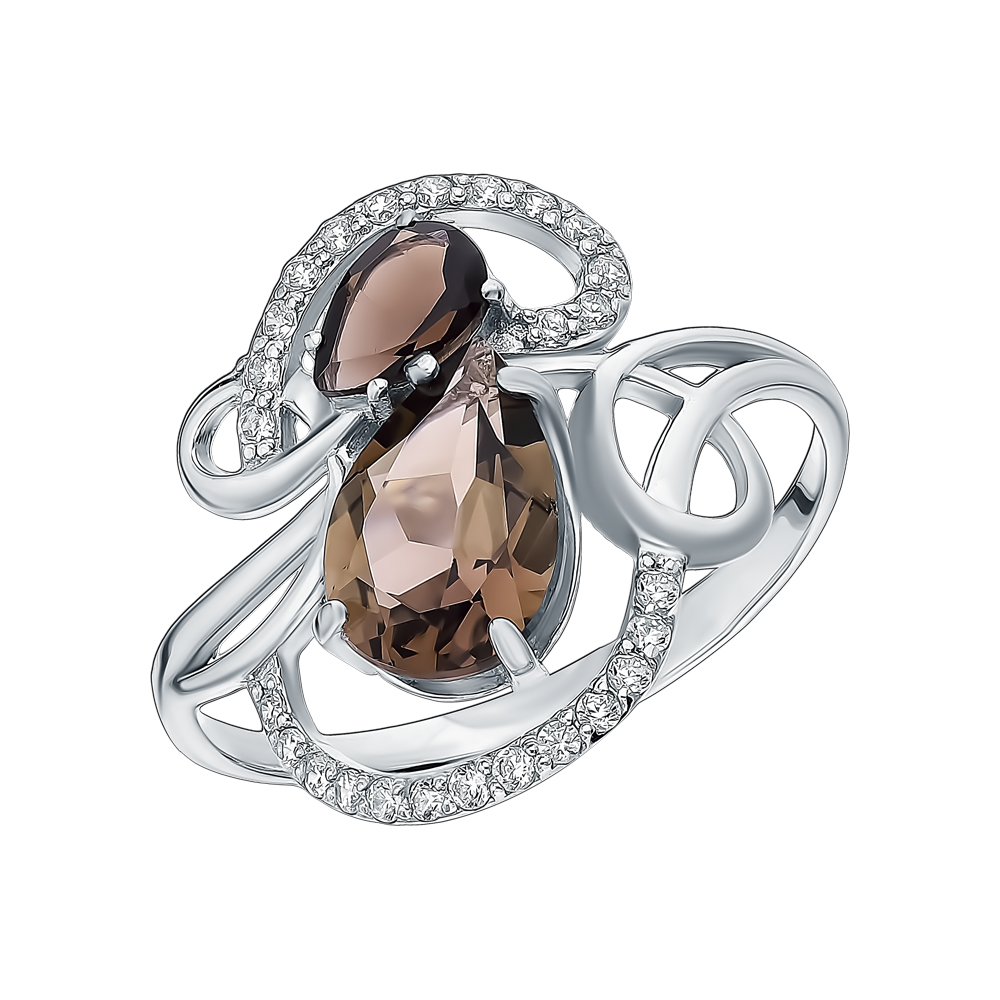 Серебряное кольцо с фианитами и раухтопазами в Краснодаре