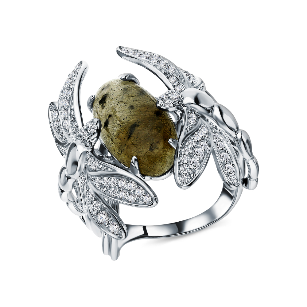 Серебряное кольцо с фианитами и лабрадоритами в Самаре