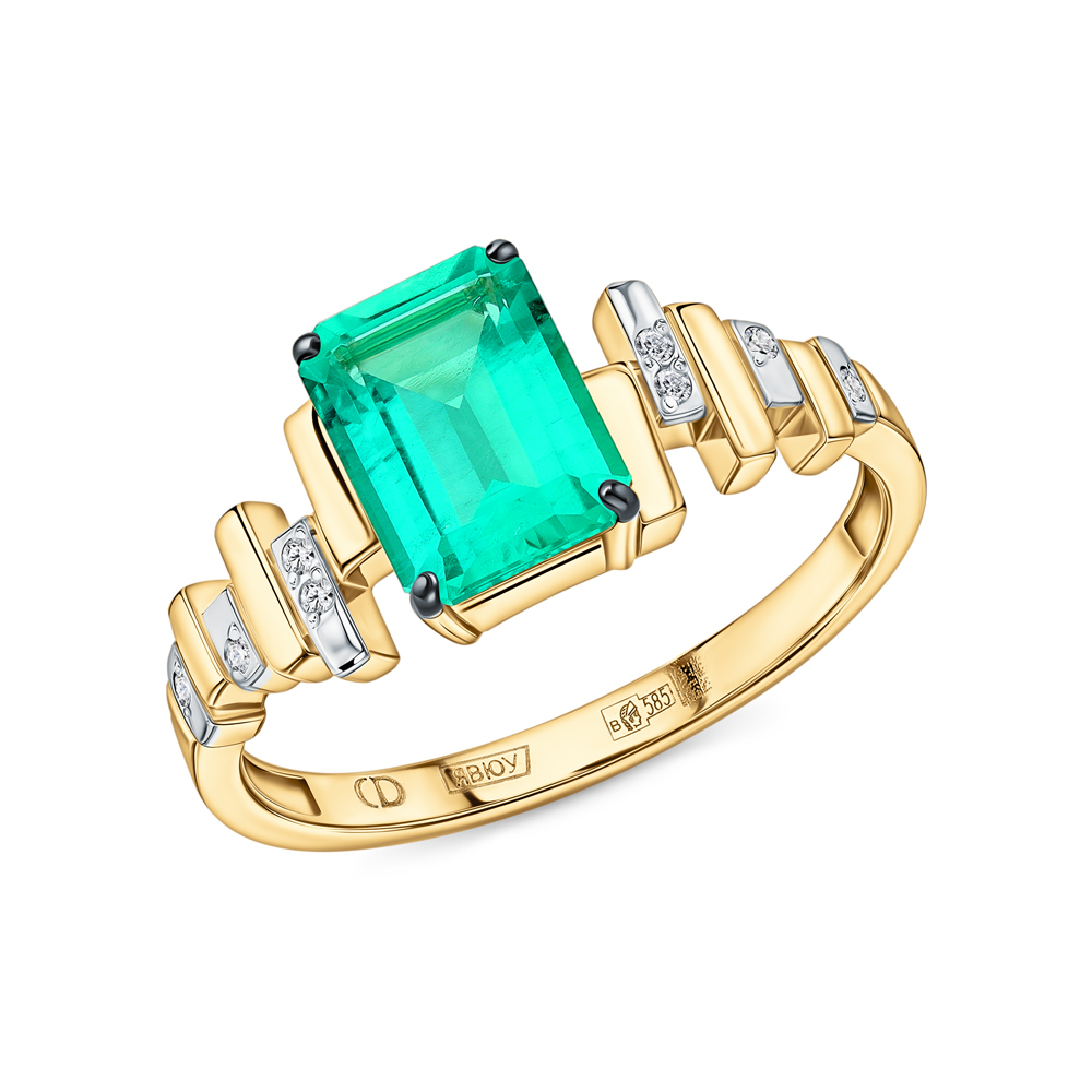 Фото «Золотое кольцо с бриллиантами выращенными и изумрудами выращенными»