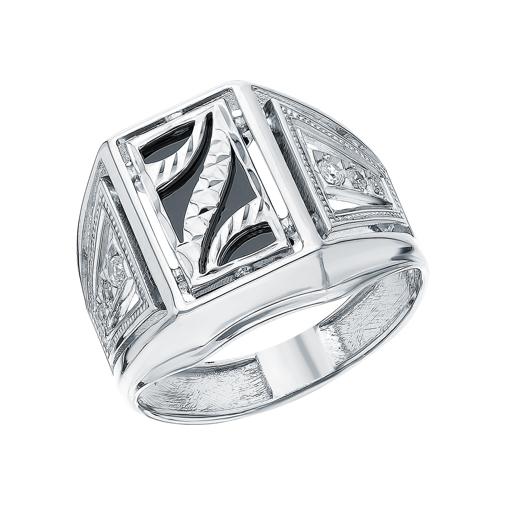 Фото «Серебряное кольцо с кубическим цирконием и ониксом»