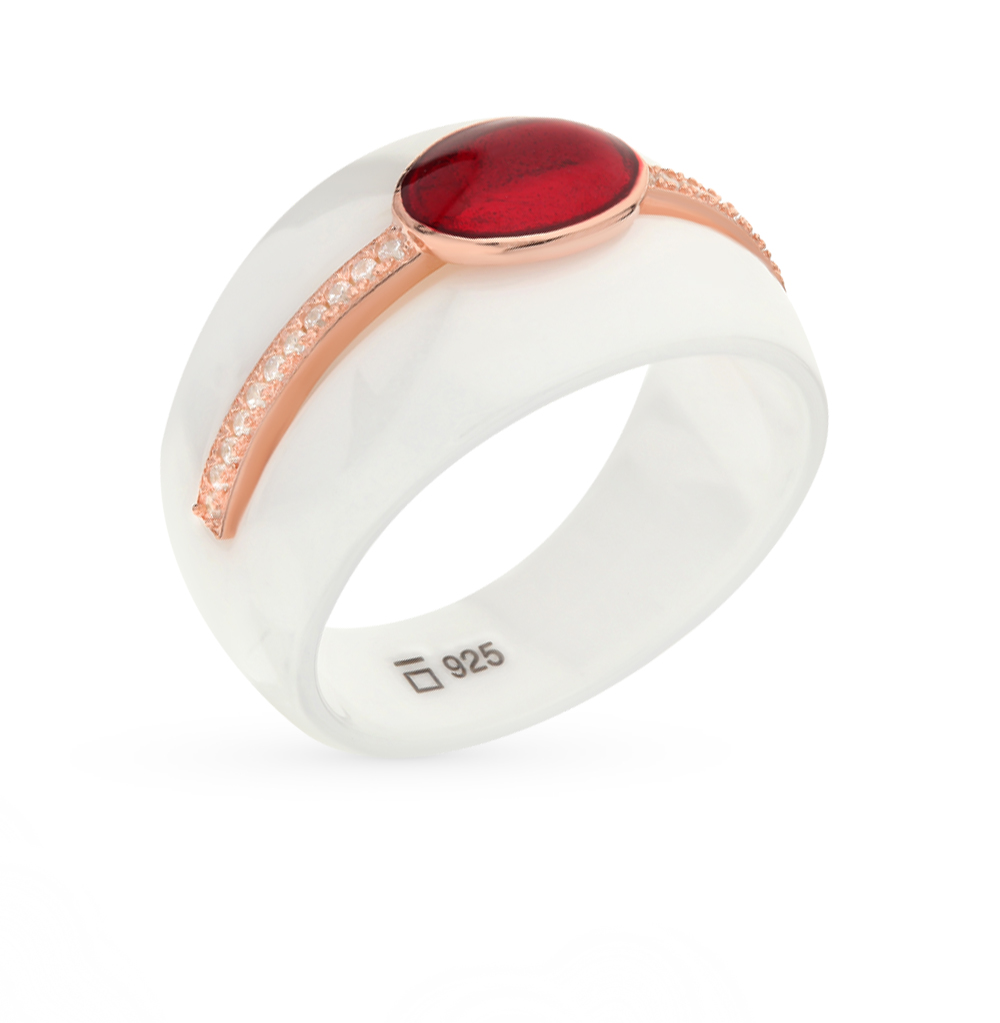 Керамическое кольцо с эмалью, фианитами и керамикой в Краснодаре