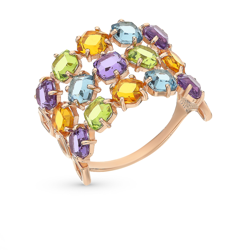 Фото «Золотое кольцо с топазами, аметистом и хризолитом»
