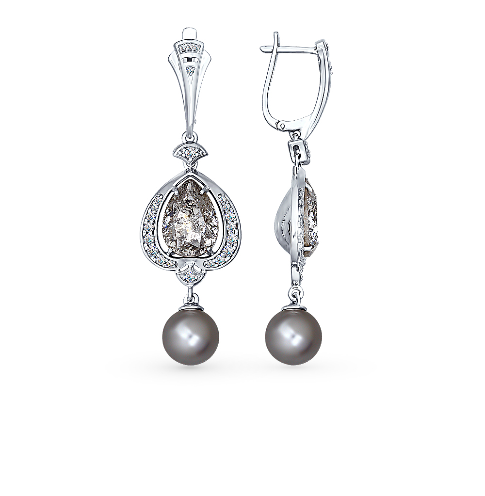 Фото «Серебряные серьги с жемчугом, фианитами и кристаллами  Swarovski SOKOLOV 94022156»