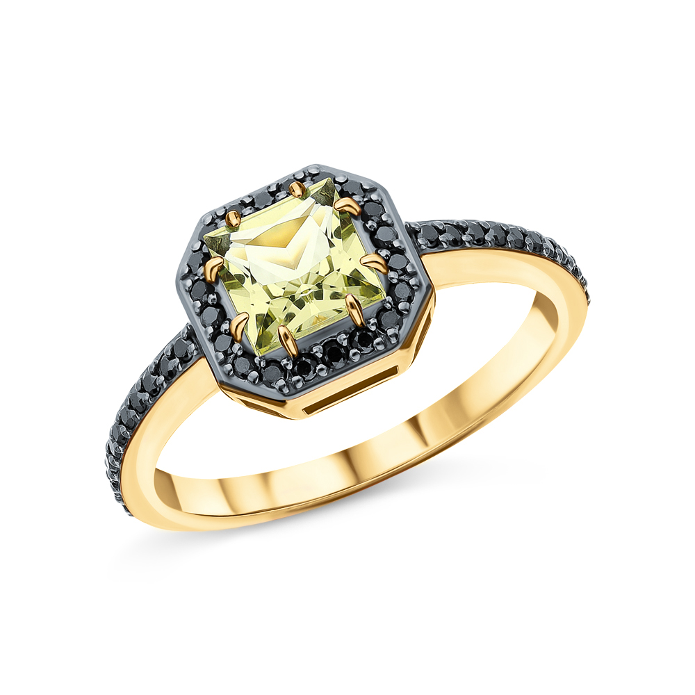 Фото «Золотое кольцо с лимонным кварцем и бриллиантами»