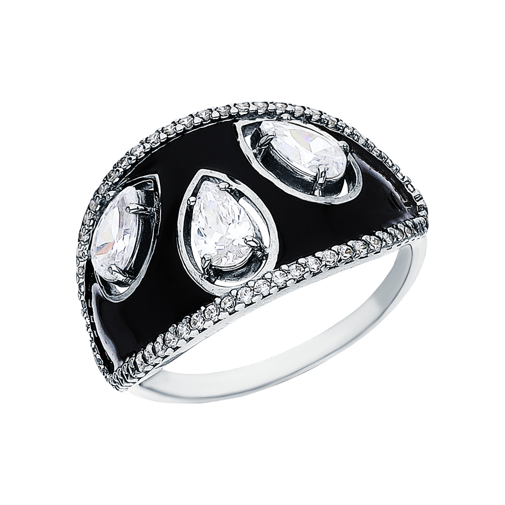 Серебряное кольцо с эмалью и кубическим цирконием в Новосибирске