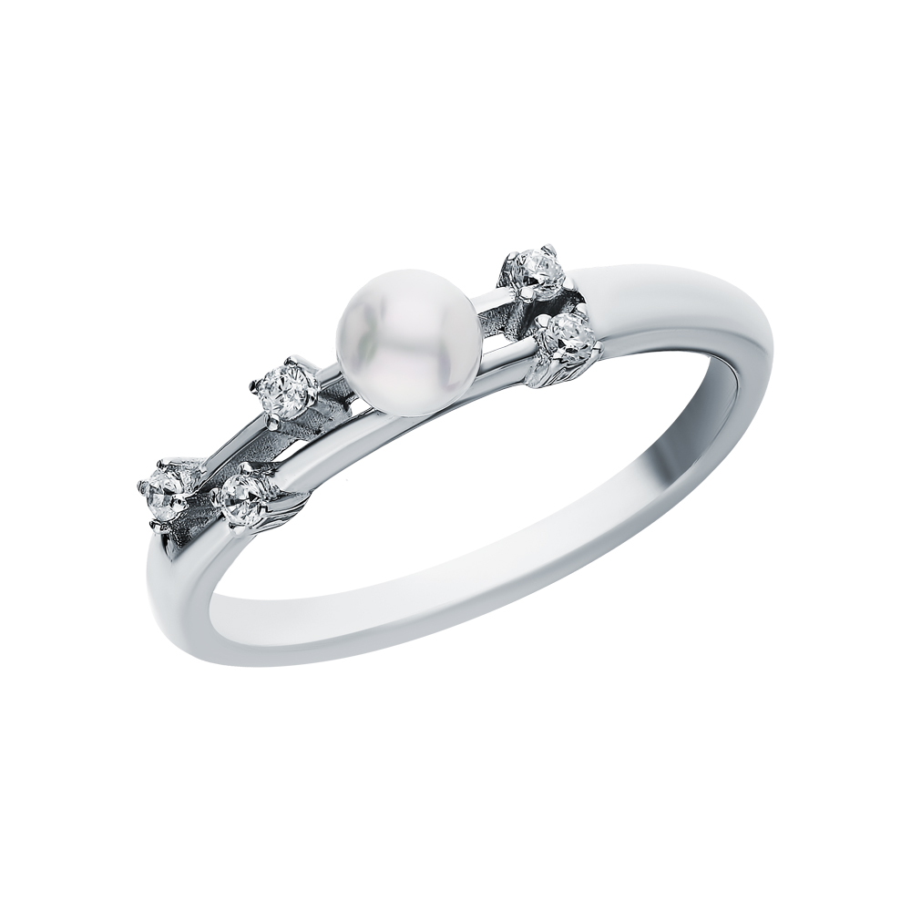 Серебряное кольцо с жемчугом и кубическим цирконием в Самаре