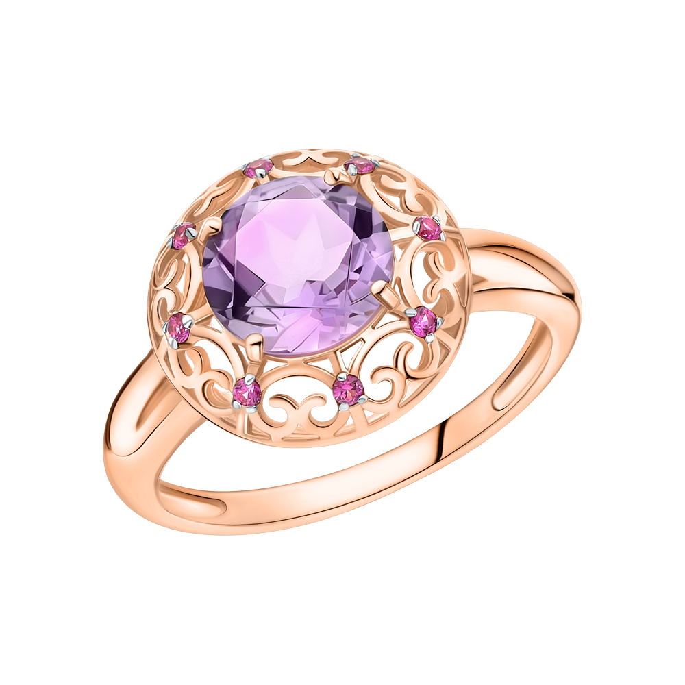 Фото «Золотое кольцо с аметистом и рубинами»