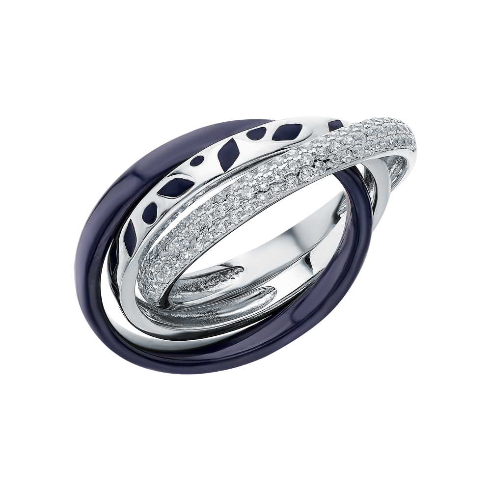 Фото «Серебряное кольцо с эмалью, фианитами и керамикой»
