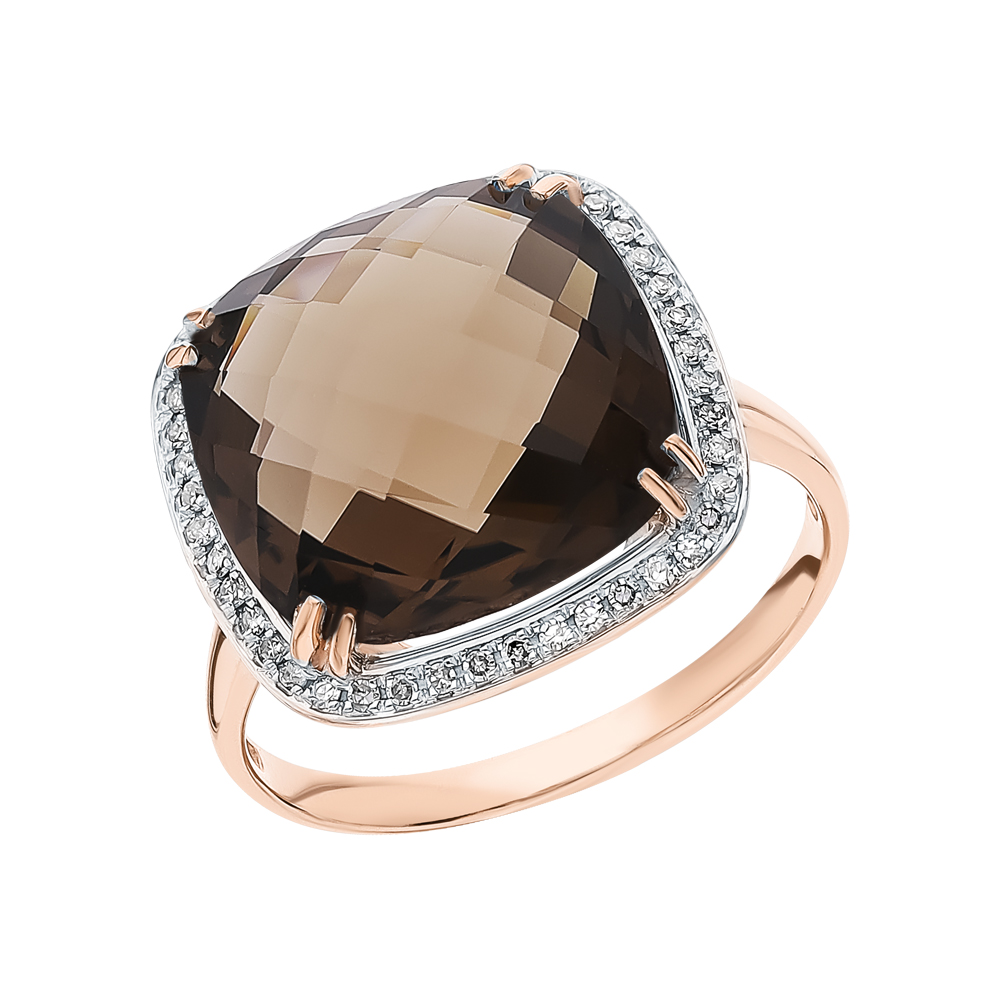 Фото «Золотое кольцо с кварцем дымчатым и бриллиантами»