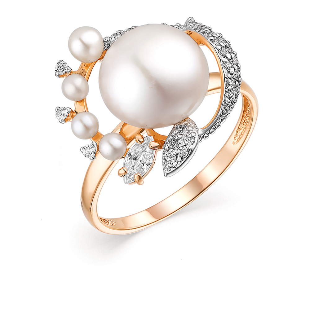 Золотое кольцо с жемчугом и фианитами в Санкт-Петербурге