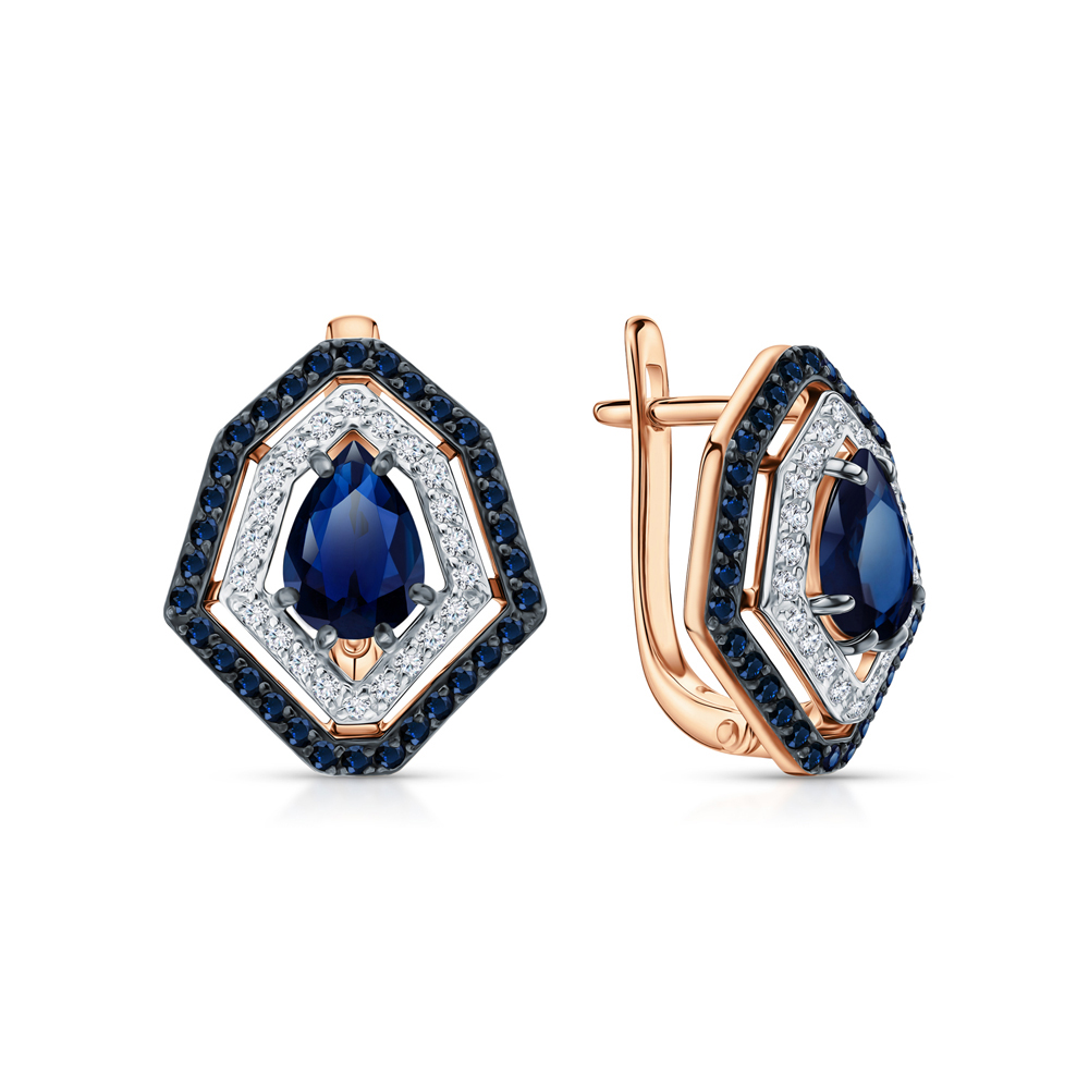 Золотые серьги с бриллиантами природными и сапфирами природными в Санкт-Петербурге