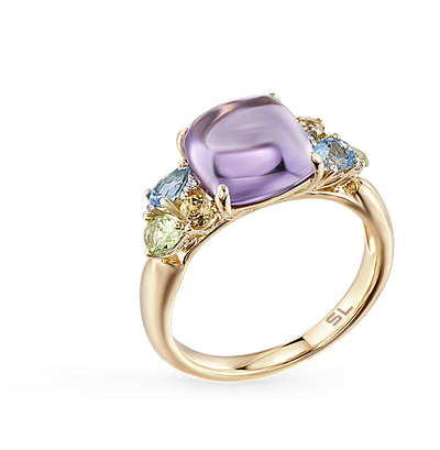 Фото «Золотое кольцо с цитринами, топазами, аметистом, хризолитом и бриллиантами»