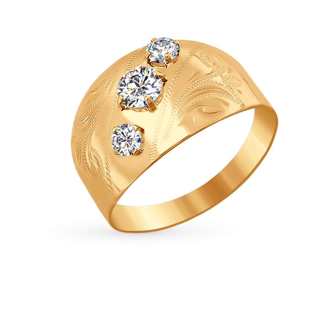 Широкое золотое кольцо с одним камнем