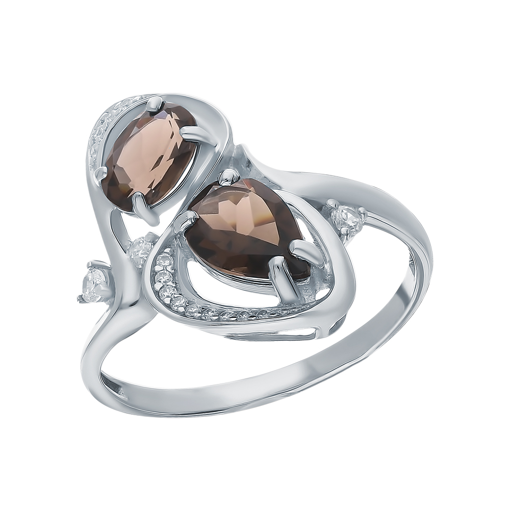 Фото «Серебряное кольцо с фианитами и кварцами дымчатыми»