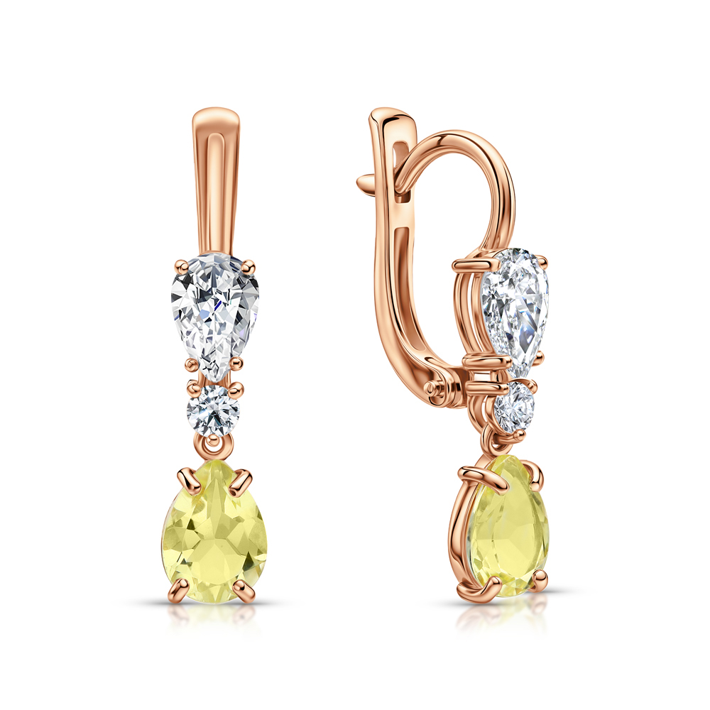 Золотые серьги с топазами природными, кварцами природными и горными хрусталями природными в Нижнем Новгороде