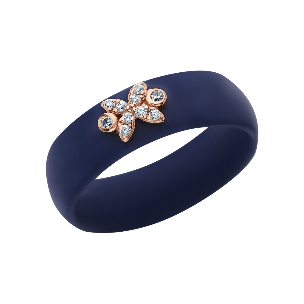 Керамическое кольцо с кубическим цирконием и серебряной вставкой в Санкт-Петербурге