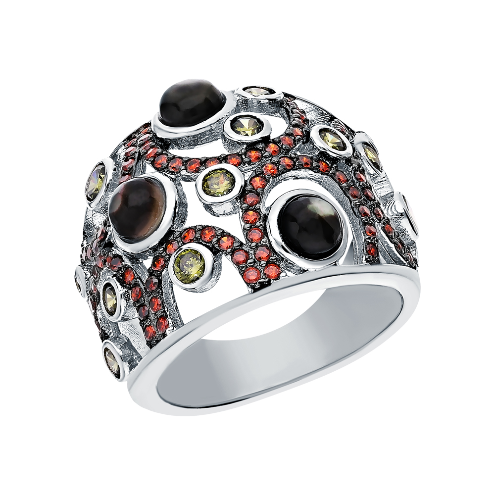 Серебряное кольцо с кубическим цирконием и перламутром в Екатеринбурге