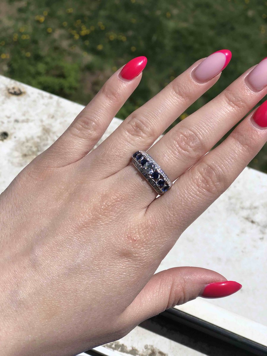 Серебряное кольцо с сапфирами и фианитами AQUAMARINE 64206Б.5: белое ...